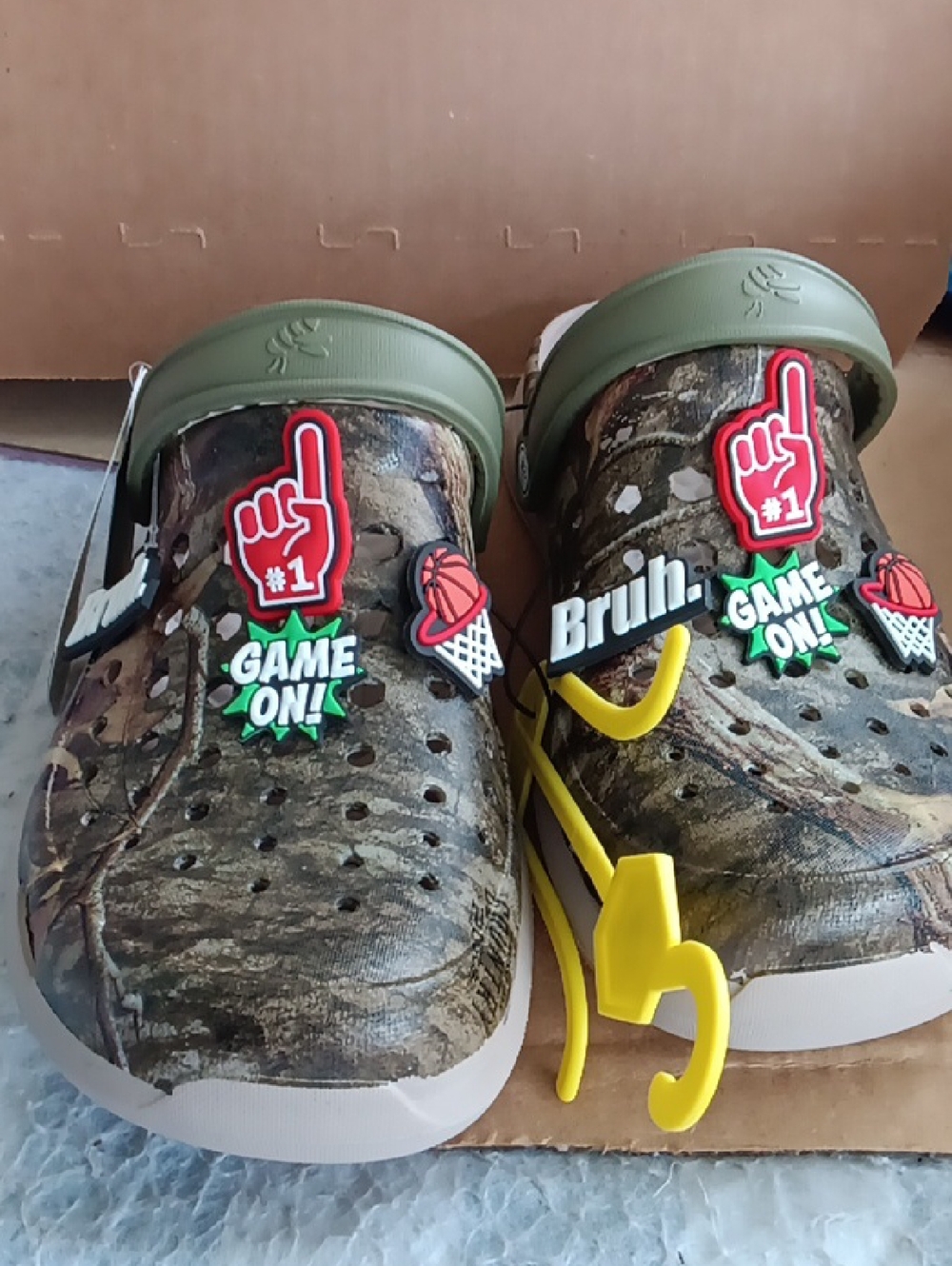 Camouflage Slip-On Clogs with Basketball Charms - Green